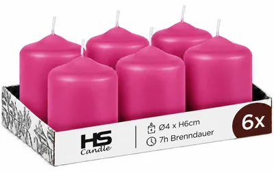 Produktbild von Stumpenkerzen Rosa Ø4xH6 cm 6er-Pack – unbeduftete Blockkerzen, Wachskerzen ca. 7 Std. Brenndauer, für Tischdeko, Advent und Feste