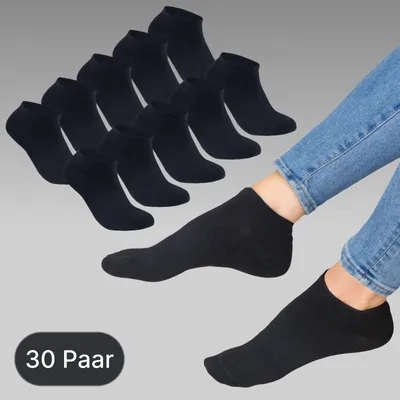 Produktbild von Kurzsocken ohne Naht Uni Baumwolle Sneakersocken Damen Herren Knöchelsocken Schwarz 30 Paar 39 - 42