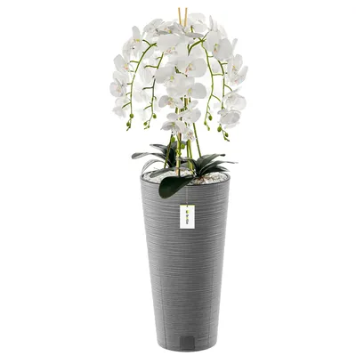 Produktbild von Künstliche Orchidee Kaskaden Blumenstrauß Weiß im Topf Beton H 110 cm Heimbüro Dekoration, Kunstpflanze Orchidee, Kunstblume, Künstliche Orchidee im Topf