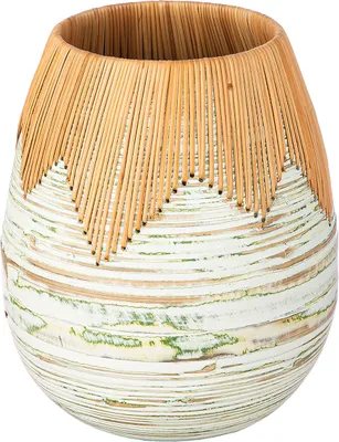 Produktbild von GILDE Vase, bauchig, "Fortaleza", Bambus, Rattan, grün, naturfarben, , H. 29 cm, D. 25 cm 51599