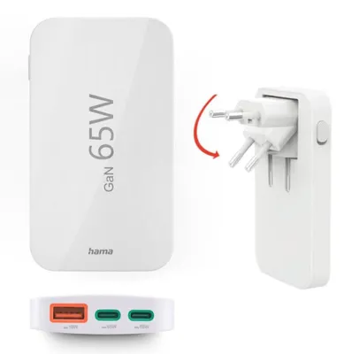Produktbild von Hama flaches Mini-Ladegerät 65W 2xUSB-C/1xUSB-A, weiß 201976