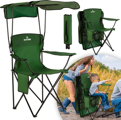 Produktbild von Outtec® Campingstuhl, Anglerstuhl, Angelstuhl mit Dach, Faltstuhl - bis 130 kg - Getränkehalter & Tragetasche