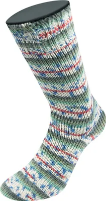 Produktbild von Lana Grossa - Meilenweit 6-fach 150g Alpaca Print 1111 moosgrün graugrün jade weiß dunkelrot jeans