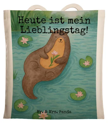 Produktbild von Mr. & Mrs. Panda Tote Bag Otter Seerose Design - Weiß - Geschenk, Tasche, Einkaufstasche, Wasser, Fluss, Beutel, Shopping, Seeotter, Stoffbeutel, Laptoptasche