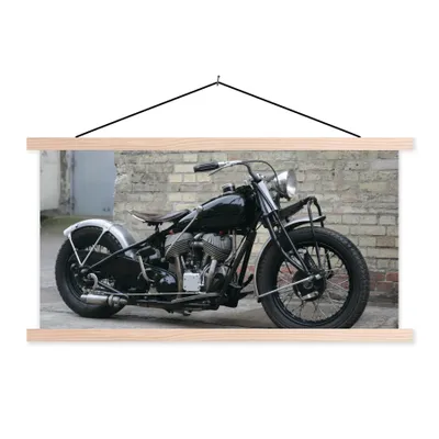 Produktbild von MuchoWow® Textilposter Seitenansicht eines antiken Motorrads 120x60 cm mit holzfarbenen Rahmen - Klemmleiste