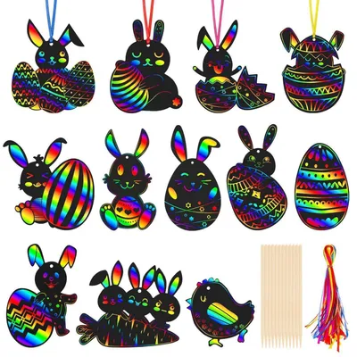Image de Images à colorier pour enfants, pour les fêtes de Pâques, lot de 36 pièces, 12 modèles différents, avec rubans et crayons