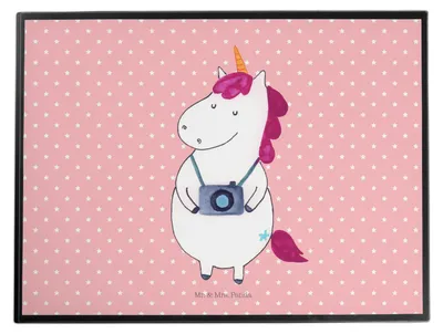 Produktbild von Mr. & Mrs. Panda schreibtischunterlage Einhorn Fotograf - Rot Pastell - Geschenk, schreibtischauflagen, Schreibunterlage, Reisen, Reise, Weltenbummler, Unicorn, Urlaub
