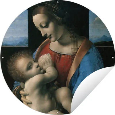 Produktbild von MuchoWow® Gartenposter Outdoor-Poster Rund Die Jungfrau Maria - Leonardo da Vinci Ø 150 cm Gartendeko Rundes Poster draußen