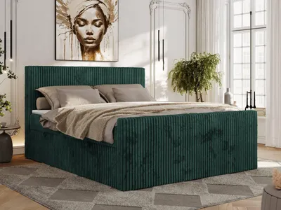 Produktbild von MKS MEBLE Boxspringbett Cord 200x200, Polsterbett Bett Cord, Boxspringbett mit Matratze H4, Bett 200x200 mit Bettkasten und Kopfteil, Doppelbett mit Stauraum, Topper T25 -Tiliano Duo - Dunkelgrün Cord - H4