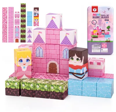 Image de Blocs de construction magnétiques pour enfants : Château de princesse, 38 pièces, blocs de construction miniatures de 2 cm, idéal comme cadeau à partir de 3 ans, jouets éducatifs