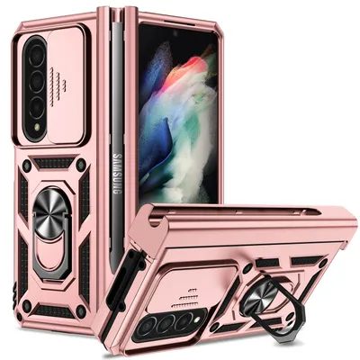 Obrázek produktu pro Pouzdro pro Samsung Galaxy Z Fold 4 5G dvouvrstvé pouzdro s posuvným krytem kamery a prstencovým stojánkem Růžový