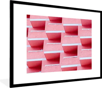 Produktbild von MuchoWow® Gerahmtes Poster Rosa - Balkon - Sommer - Architektur 80x60 cm - Poster mit Schwarzem Bilderrahmen Wandposter Rahmen Foto Bilder - Schlafzimmer-Dekorationen - Fotoposter