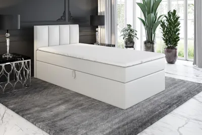 Produktbild von Boxspringbett, Jugendbett GUNNAR 100x200 (Links) mit Bettkästen, Bonell-Matratze und Topper. Farbe: Weiß.