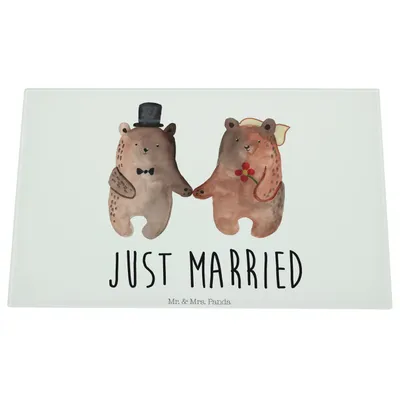 Produktbild von Mr. & Mrs. Panda Schneidplatte Glas Bär Heirat - Weiß - Geschenk, Hackbrett, Schneidebrett Aus, Küchenbrett, schneidbrett, Teddy