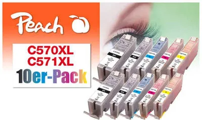 Image de Peach C570XL/C571XL - Pack de 10 - XL-Yield - noir, jaune, cyan, magenta, photo noir - compatible - remanufacturé - cartouche d'encre (alternative à : Canon CLI-571XL, Canon PGI-570XL)