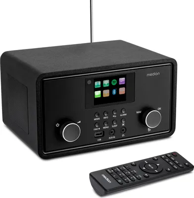 Produktbild von MEDION P85027 Internetradio (DAB Plus, UKW Radio, Spotify Connect, WLAN, Bluetooth, Streaming, Equalizer, Farbdisplay, USB, AUX, Wecker, Schlummerfunktion, Sleep Timer) schwarz