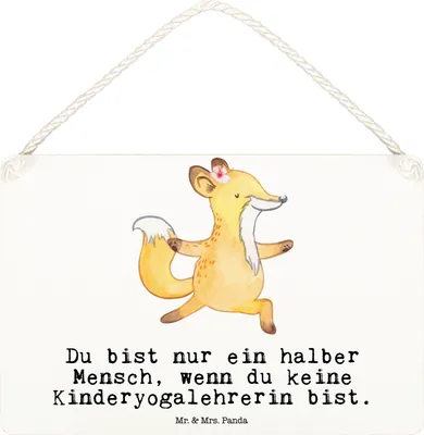 Produktbild von Mr. & Mrs. Panda holzbild Kinderyogalehrerin Herz DIN A6 - Weiß - Geschenk, Holzschild, Schild, Türschild, Deko Wandbild, Holz