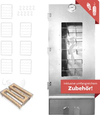 Produktbild von Räucherofen XL 110 cm hoch Stahl mit Kaltrauchgenerator und Zubehör