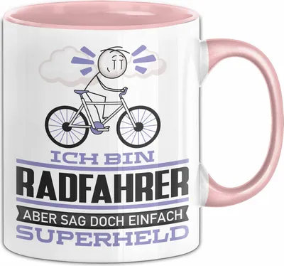 Produktbild von Radfahrer Geschenk Tasse Ich Bin Radfahrer Aber Sag Doch Einfach Superheld Lustige Geschenkdiee für Radfahrer Kaffee-Becher (Rosa)