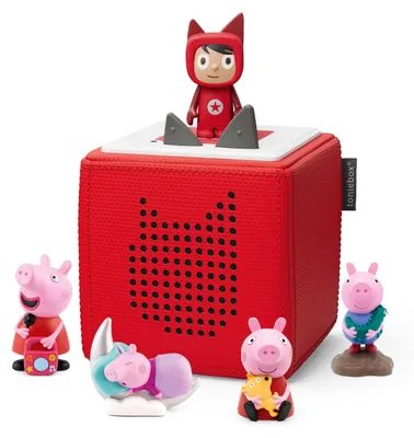 Produktbild von Toniebox Extrapack – Toniebox Starterset Rot + 4X Peppa Pig Hörfiguren, Audioplayer für Hörbücher und Lieder, einfach zu bedienende Musikbox mit Peppa Wutz Hörspiel für Kinder ab 3 Jahren