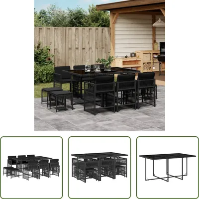 Produktbild von The Living Store 11-tlg. Garten-Essgruppe mit Kissen Schwarz Poly Rattan
