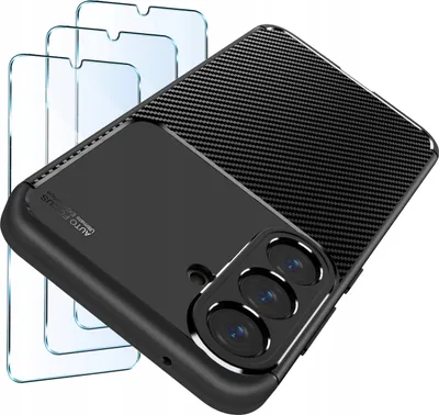 Zdjęcie produktu dla ZESTAW Etui do Samsung S25 Pancerne Carbon CASE + 3 SZTUKI SZKŁO