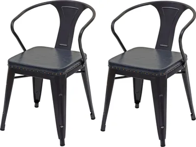 Zdjęcie produktu dla zestaw 2 krzeseł do jadalni HWC-H10d, krzesło kuchenne Chesterfield metal imitacja skóry  przemysł gastronomiczny ~ czarno-szary