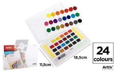 Produktbild von Aquarellfarbe mit Wasserpinsel, 24 Farben – Artix
