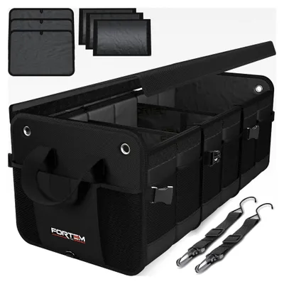 Produktbild von Kofferraum Organizer, Kofferraumtasche, Zusammenklappbarer Auto Organizer mit Fächern, Rutschfester Boden, Verstellbare Sicherungsriemen, Klappbarer Deckel (Schwarz, Extragroß)