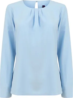 Produktbild von Henbury H598 | Ladies Pleat Front Long Sleeved Blouse - Farbe: Light Blue - Größe: XXL