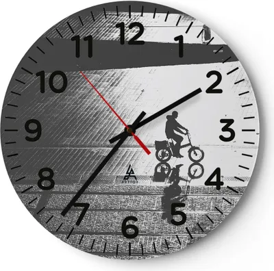 Produktbild von Wanduhr - Rund - Glasuhr - Schwarzweiß Radfahrer Einsamkeit - 40x40cm - Schleichendes Uhrwerk - Lautlos - zum Aufhängen bereit - Dekoration Modern - Wanddekoration aus Glas - C4AR40x40-4479