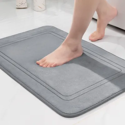 Image de Tapis de bain antidérapant, tapis de bain moelleux, tapis de bain absorbant, tapis de douche, tapis de sol pour salle de bain, gris, 43 x 61 cm