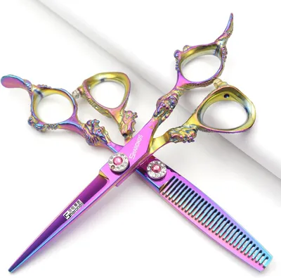 Produktbild von 6 Zoll violette Friseurschere für professionelle Haarschnitte und Effilierscheren