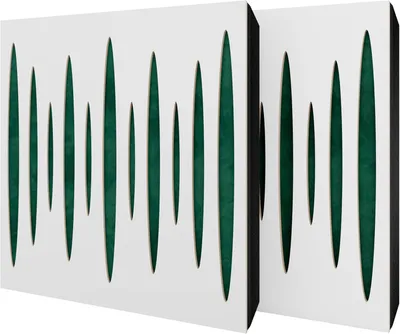 Produktbild von 2er-Pack – Akustikpaneel mit Samtstoff und Befestigungsset | 50x50x5cm | Schallabsorption-Diffusion-Reflexion-Schalldämmung | [PULSAR -Weiß|Grün]