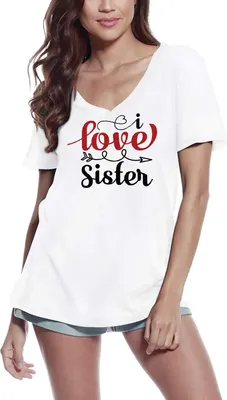 Produktbild von Damen Grafik T-Shirt V-Ausschnitt Ich liebe Schwester - Schwesterchen – I Love Sister - Sis – Öko-Verantwortlich Vintage Jahrgang Kurzarm Lustige