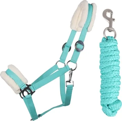 Produktbild von Halfter-Set mit Kunstfell Halfter und Führstrick ARBO-INOX® Größe - Mini Shetty Farbe - Türkis