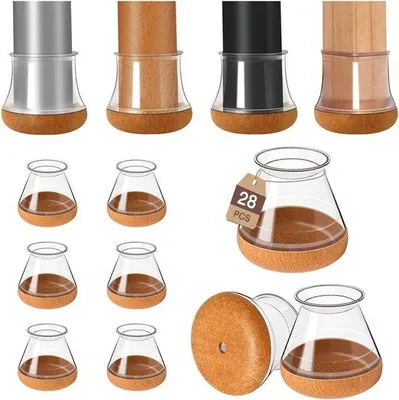 Produktbild von Famanu Stuhlbeinschutzdoppen Set von 28 Stück - Runde Silikonbodenbeschützer für Stühle, transparent