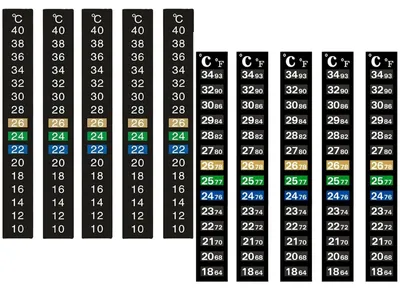 Imagen del producto de Termómetro de acuario autoadhesivo - 10 unidades - Pantalla LCD - 18-34 °C y 10-40 °C - Negro