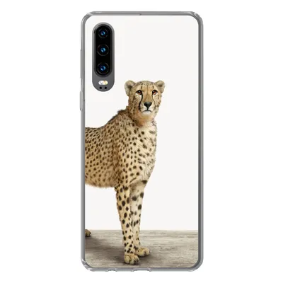 Produktbild von MuchoWow® Handyhülle Schutzhülle Hülle für Huawei P30 Leopard - Tiere - Weißer Hintergrund - Kinder - Jungen - Mädchen Silikon Softcase Handy Hülle - Kartenbesitzer