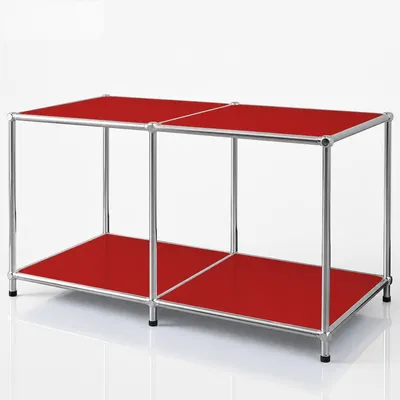 Productafbeelding van Floordirekt Lowboard Concept Epure MK-016, dressoir, opbergrek en salontafel in één, afmetingen 78 cm breed, 40 cm diep, 46 cm hoog, rood, modulair en krasbestendig, met verchroomd metalen frame