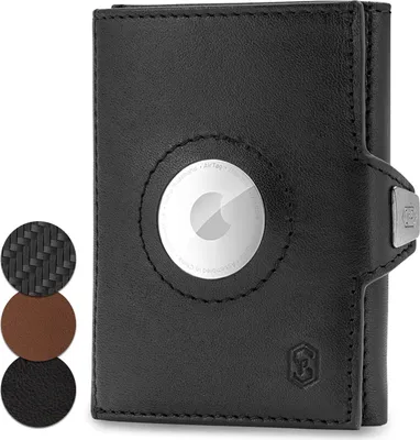 Produktbild von Slimpuro Tryo Airtag Wallet, Airtag Geldbörse aus Leder, Geldbörse für Herren Klein mit Münzfach, Kreditkartenetui mit RFID, Smart Wallet Mini, Geldbörse Slim mit 6 Kartenfächer, Kartenetui Schwarz