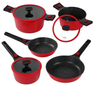 Produktbild von STONELINE® SMART Kochgeschirr-Set 8-teilig 18/20/24 | mit Deckeln - Rot