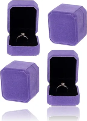 Produktbild von 4 x Ringetui für Verlobungsringe/Ringbox für Ringe Ringschachtel für Verlobungsring Schmuckschachtel für Hochzeit/Valentinstag Geschenkbox Schmuckkästchen Heiratsantrag Trauringetui Schmucketui Lila