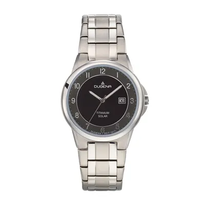 Obrázok produktu pre Pánske náramkové hodinky DUGENA 4460917 Gent Solar, quartz, solárne napájanie, čierny ciferník, titánové puzdro, zafírové sklíčko, titánový náramok, skladacia spona s tlačidlom, 5 barov
