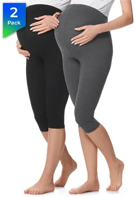 Produktbild von Be Mammy 3/4 Umstandsleggings aus Baumwolle 2Pack BE20-229 (2Pack Schwarz/Dunkelmelange, S)