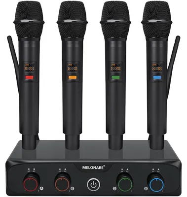 Imagen del producto de Sistema de micrófonos inalámbricos de 4 canales - Muestreo de 24 bits - Color  - Ideal para karaoke y videoconferencias