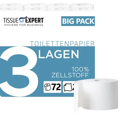 Produktbild von Tissue Expert Toilettenpapier, 3-lagig, 72 Rollen x 250 Blatt, 100% Zellstoff