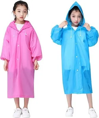Produktbild von Famanu Regenponcho für Kinder, Set aus 2 wasserdichten EVA-Jacken, leicht, mit Kapuze, blau und rosa