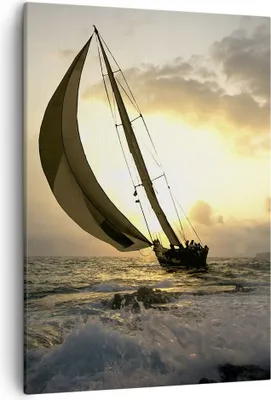 Produktbild von Bild auf Leinwand - Leinwandbild - Einteilig - Schiff Sonnenuntergang Sonne Landschaft - 50x70cm - Wand Bild - Wandbilder - Leinwanddruck - Wanddekoration - Leinwand bilder - Wandbild - PA50x70-3158