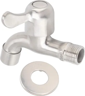 Image de Robinet de cuve de lave-linge en acier inoxydable Robinet d'eau froide simple mural avec bulleur et vanne d'eau